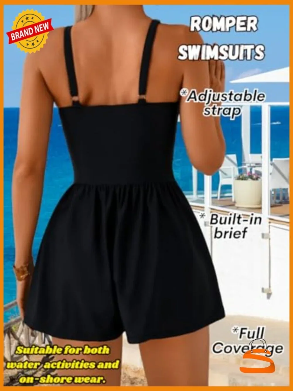 Tummy Control One Piece Swim Romper with Pockets Modest Bathing Suit Beach